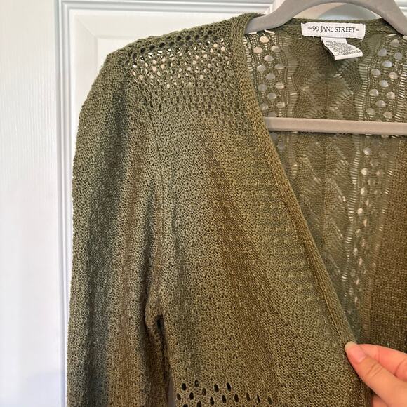 99 Jane Street Open Front Cardigan Olive Green Small - Picture 4 of 12